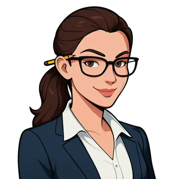 Lisa, wearing glasses with a pencil tucked behind her ear.