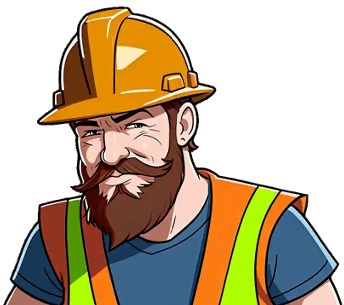 Pete, the bearded miner, in his hard hat and high-visibility vest.